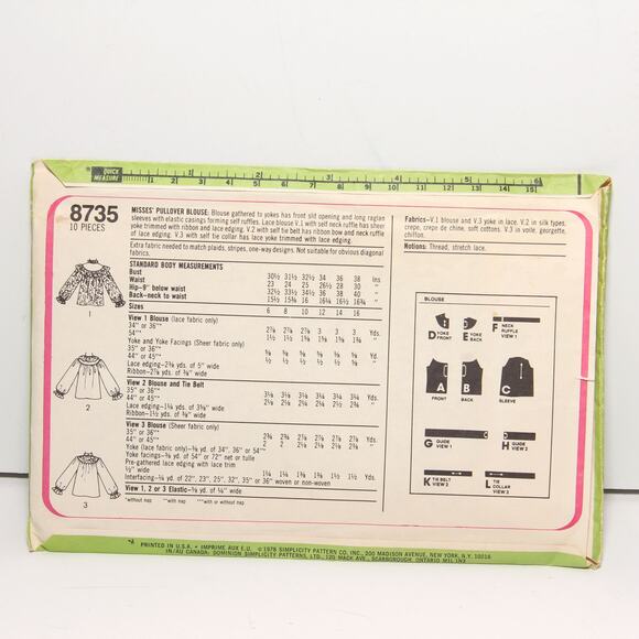 Vintage 70s Simplicity Sewing Pattern 8735 Prairie Top Size 10 Uncut - Picture 2 of 2